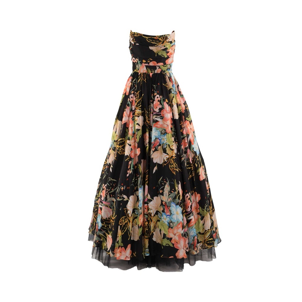 Leo Lin Rania Floral Printed Black Bustier Princess Ball Gown AU8/US4 NWT